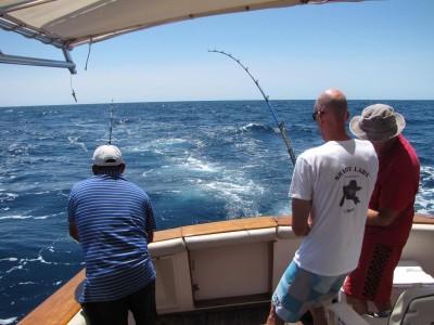 Reeling in his 1st marlin!